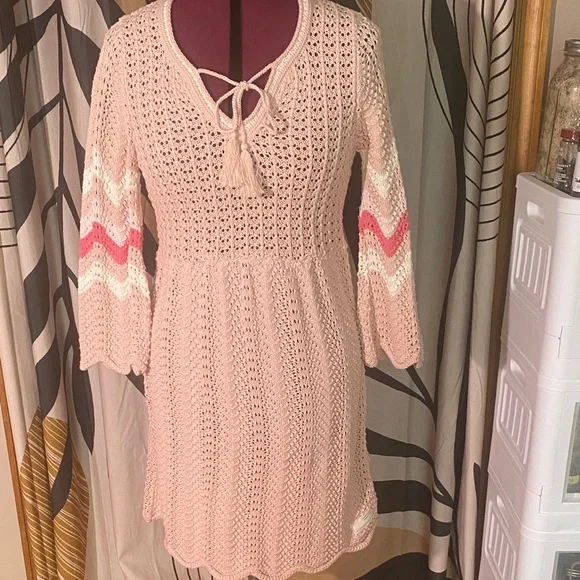 Odd Molly Blush Crochet Long Sleeve Dress